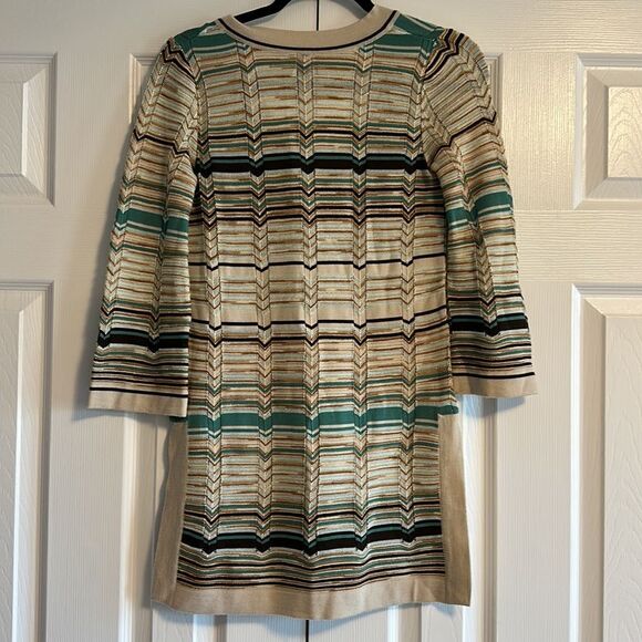 M Missoni Multicolor Knitted V-Neck Long Sleeve Wool Blend Striped Dress - Picture 7 of 8